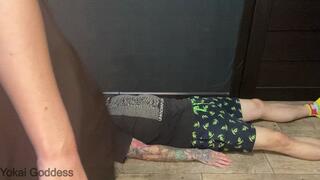 Walking and trampling on My slave in Vans and sexy dress