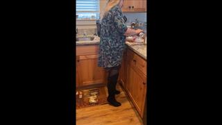 Deb Teases & Seduces Hubby Wearing Black Skirt, Stockings and Journee Spritz Over the Knee Boots Which She Uses to Give Him a Boot Job (10-17-2021)