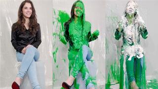 Meredith Blasted With Green Gunge, Fake Cum and Pies