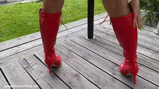 Anal solo in red bikini