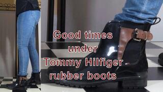 Hard good times under Tommy Hilfiger rubber boots