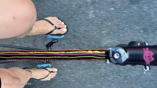 Bike riding feet, watch me pedal, arches, and toes white polish, Hungarian milf feet
