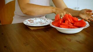 Half of watermelon and before and after comparison