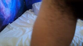 Stretching my hairy pussy with a big can