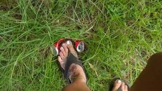 Stomping Giantess Walks in flip flops Crushing anything in her path soda can plastic bottle crush foot fetish cam