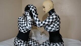Checkered Zentai Dolls Inflate Rubber Bubble Hood, BDSM, Breath Play, Butt Play