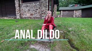Outdoor anal fuck with a big rubber dildo