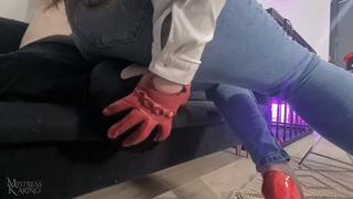 Slave used as human chair for our jeans asses Part 2 - [720p]