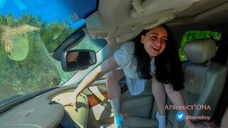 EvaB PEEING through the window of a moving car 4K