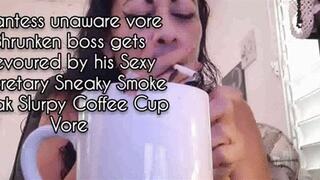 Avi Giantess unaware vore Shrunken boss gets devoured by his Sexy Secretary Sneaky Smoke Break Slurpy Coffee Cup Vore