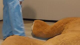 Sanda is dominating, trampling and ballbusting her biggest bears barefoot Part 3