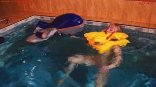 Alla is a hot pilot of an inflatable plane who got into a real disaster because of long sharp nails that pierced the skin of an inflatable liner!!!