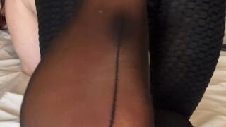 Topless Nylon Socks with Oil on Big Feet JOI