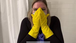 Cleaning the Shower in Masks and Gloves