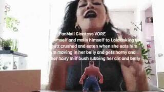 FanMail Giantess VORE a fan shrinks himself and mails himself to Lola asking to be foot and butt crushed and eaten when she eats him she feels him moving in her belly and gets horny and masterbates her hairy milf bush rubbing her clit and belly avi