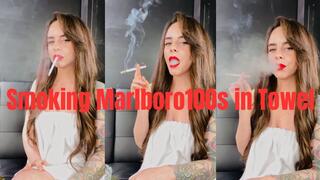 Smoking Marlboro100s in Towel