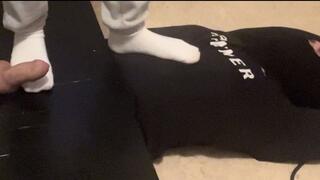 Tied up ballbusting and trample