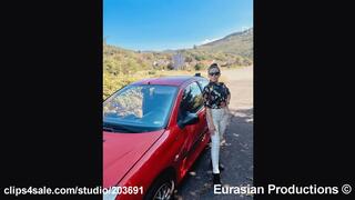 101 B - Katya driving Pegeot 206 in sneakers