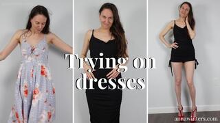 Trying on dresses
