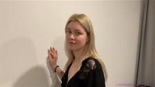 Tall Masha measuring her huge size 13 feet (44 EU), then posing her large soles