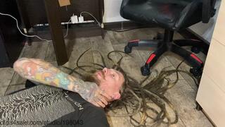 Vans shoes licking clean and face as a footstool