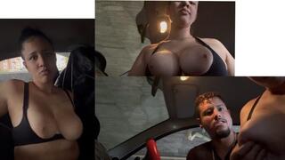 4K I play with my big boobs inside my stepfather s car
