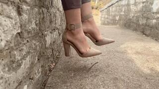 Tan High Heel Dangle with Pretty Feet and High Arches