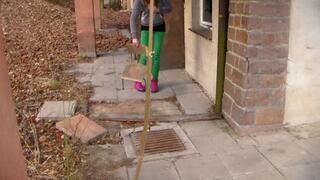 Peeing outside on a chair
