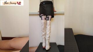 White overknee boots cock trampling shoejob