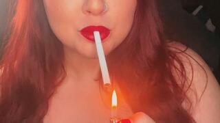 Deep Inhale & Exhale Smoking w Red Lipstick