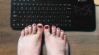 Ruby's Rosy Toes Kicking it on the Keyboard