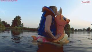Alla rides hotly on a small inflatable deer and wears an inflatable vest and gets hot pleasure!!!