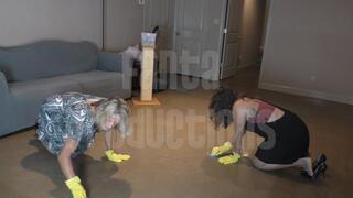 Lucy and Jane Cleaning the Floor