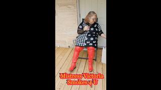 Mistress Victoria Teases you about being her ashtray subby as she smokes