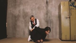 An old man ties up a student girl in the basement.