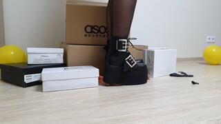 Cardboard Box Crush in Platform Goth Ankle Boots