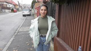 Brunette spits on the street part 3