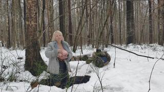 Oral sex in winter forest