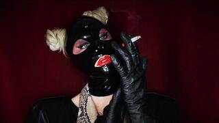 Mother of Masks - Smoking With My Favourite Pair of Vintage Leather Gloves in My Latex Pontail Hood