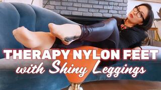 Therapy Nylon Feet With Shiny Leggings And Dangling Red Bottoms Asian Doiminatrix Asian Femdom MzKim Mistress Kim Shoe Dangle Nylon Feet Louboutins