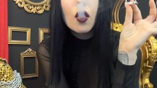 Smoking a cigarette in a teasing outfit