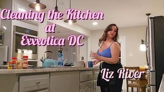 Cleaning the Kitchen at Exxxotica DC in my Clips4Sale Catsuit upzipped, 34DDD Blue Bar Exposed, Housecleaning, Real Life