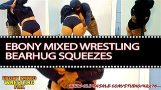 Ebony Mixed Wrestling Bearhug Squeezes 4K