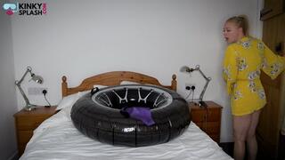 Stuck in Tyre With Latex Panties