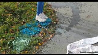 she runs with her dirty Flia over a dirty Jacket