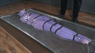 Tickling in a nylon cocoon and bondage with straps