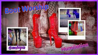 WORSHIP MISTRESS AS SHE WALKS IN HER BOOTS WHILE YOU ARE HUMILIATED