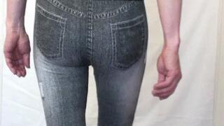 Asian CD in stiletto high heels stripping denim showing bottomless