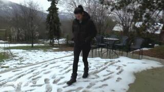 Mistress Natasa tramples the slave's groin with snowy boots, past her orgasm mp4