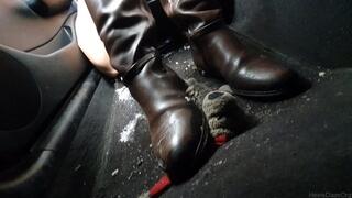 Candid Plushie Trample in BMW e46 Brown Leather Boots